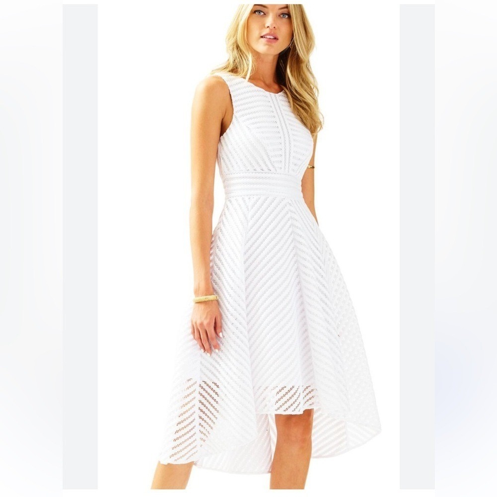 Lilly Pulitzer White Eyelet High‎ Low Dress Sleeveless Party Cocktail